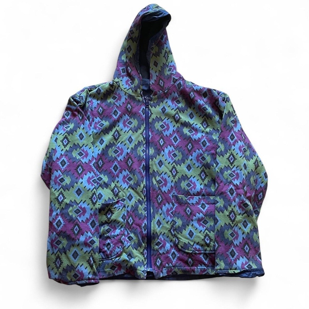Rainbow Kids Hooded Jacket - Purple and Green Geometric